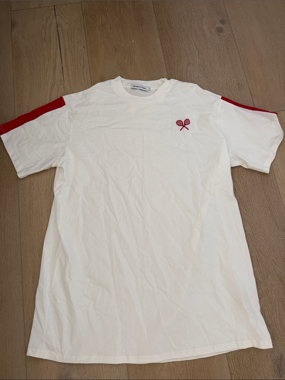 White & Red Crewneck Tee dress with Tennis Logo